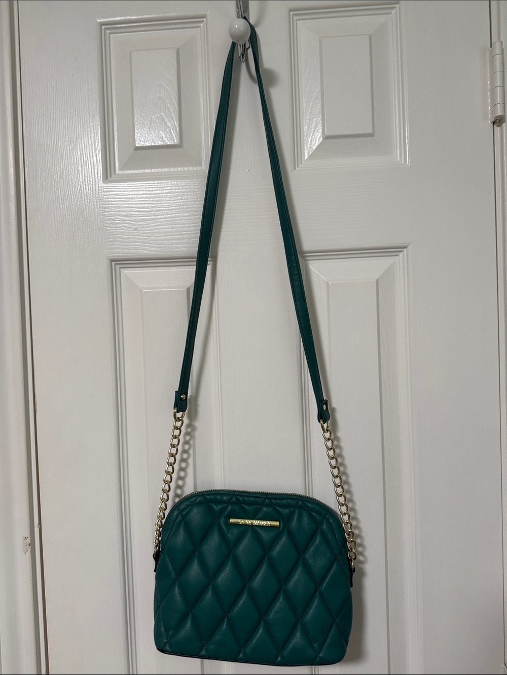 Steve Madden Quilted Teal Crossbody with Gold Chain Detail